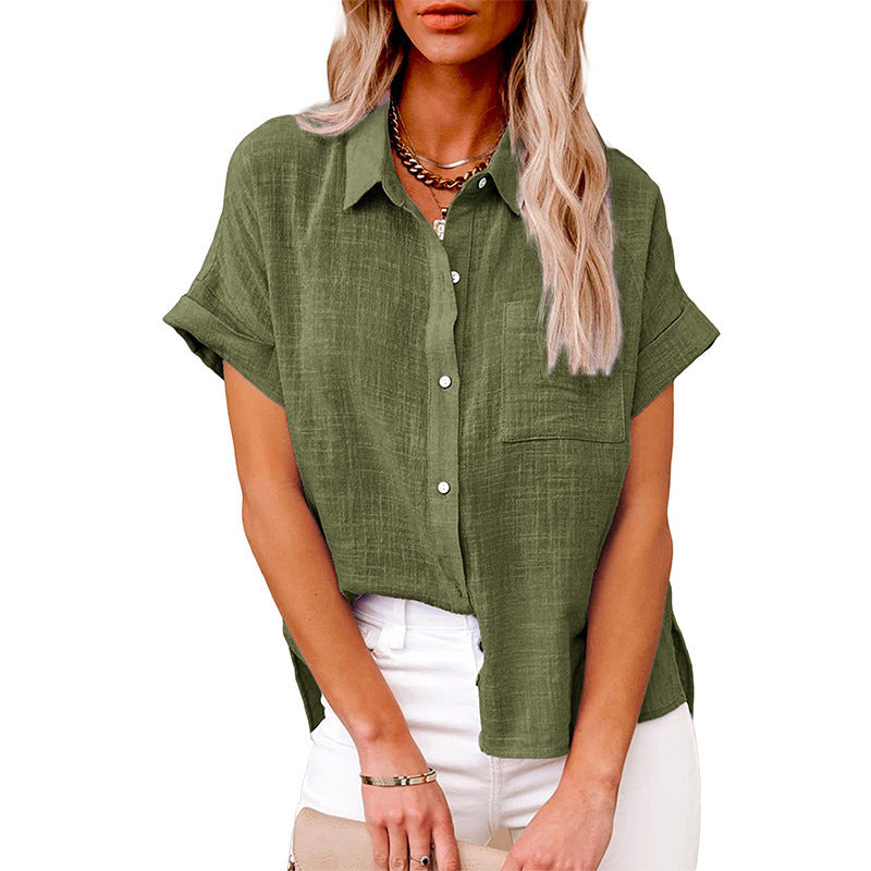 Summer Lapel Short Sleeve Shirt With Pockets Fashion