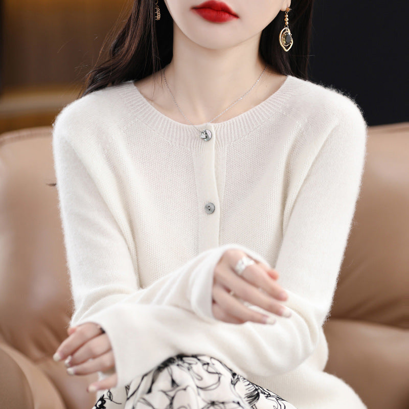 Women's Cashmere Cardigan O-neck Loose Sweaters Top Fashion