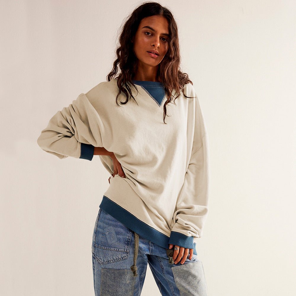 Fashion Color-matching Pullover Sweatshirt Street Casual