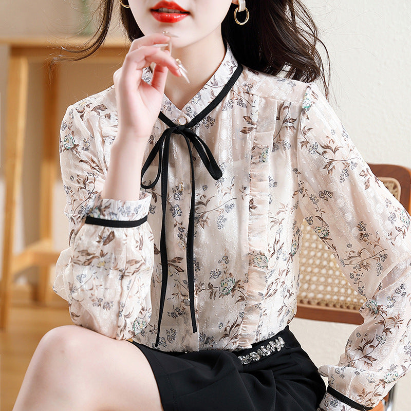 Floral Blouse Women's Bowknot Top