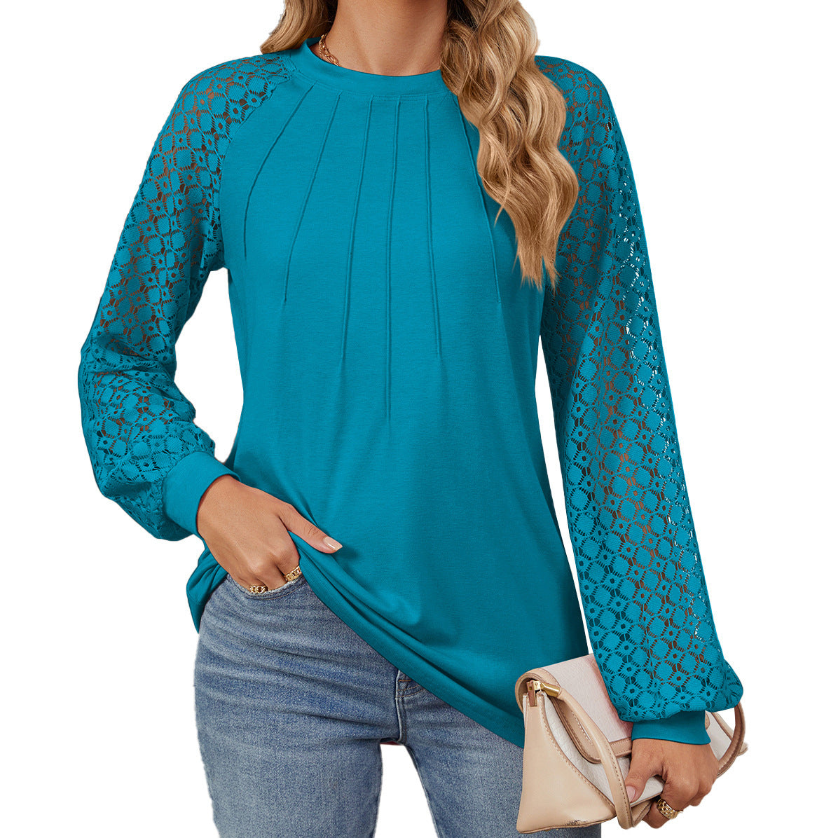New Lace Long Sleeve Round Neck T-shirt Fashion Loose