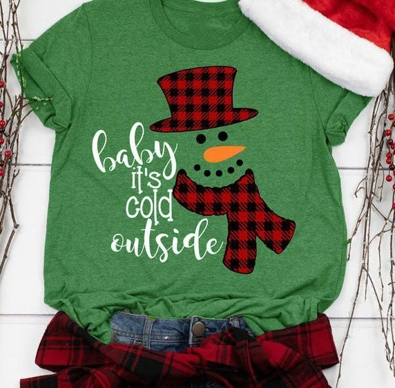 Santa Snowman Print Short Sleeve T-shirt