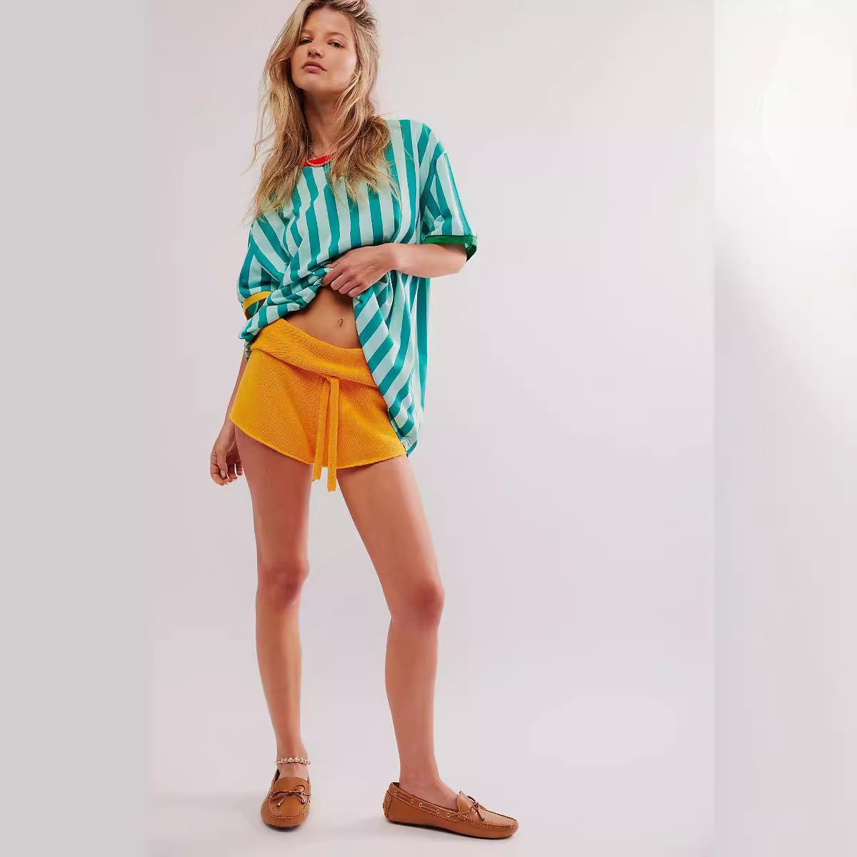 Women's Top Striped Contrast Color Casual Short Sleeves
