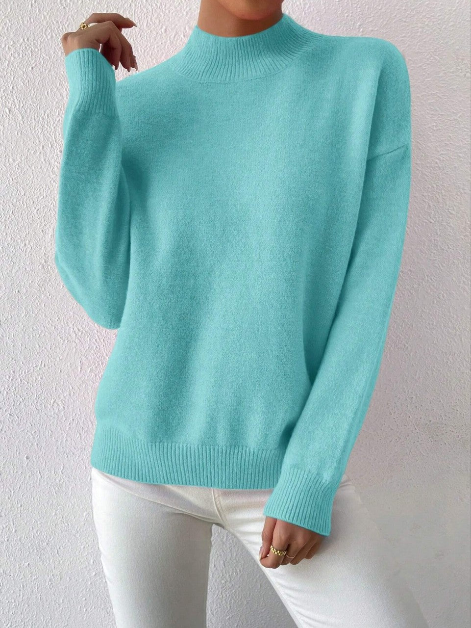 Women's Pullover Sweater Casual Solid Color Mid-high Neck