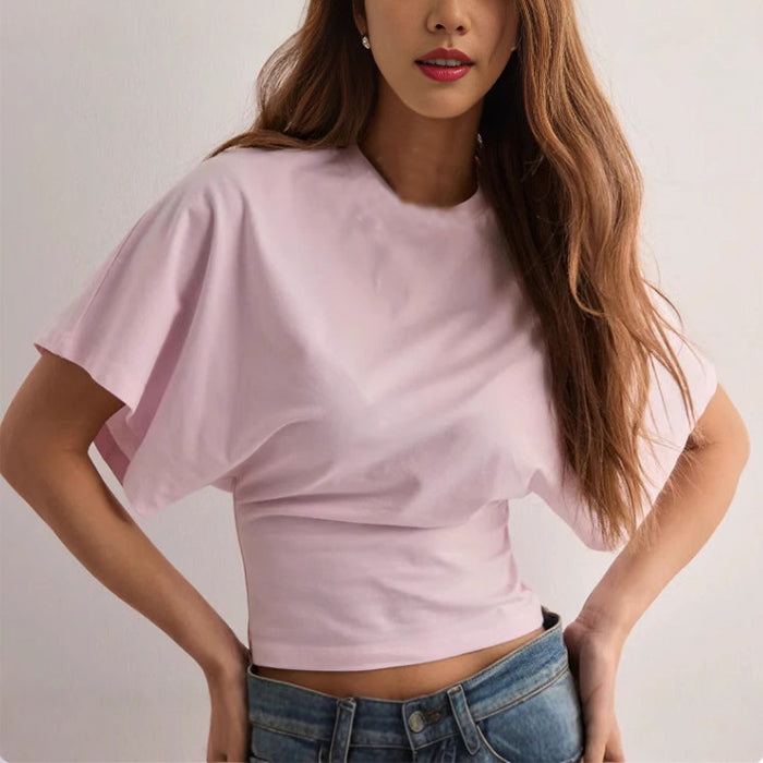 Summer Batwing Sleeve T-shirt Ins Fashion Round Neck