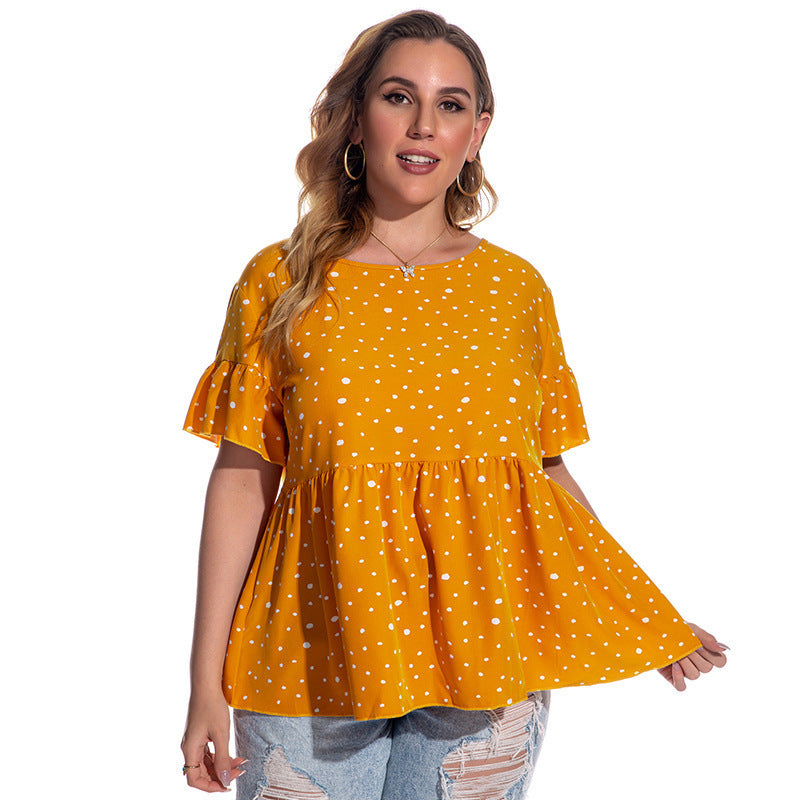 Dot Flared Sleeve Short Sleeve Plus Size Women's T-shirt