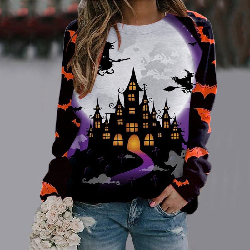 Halloween Cartoon Print Sweatshirt Long Sleeve Pullove