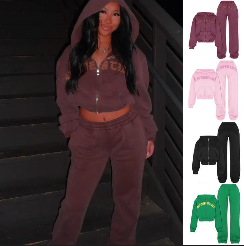 Ins Letter Sports Suit Zip-up Hooded Cropped Sweatshirt