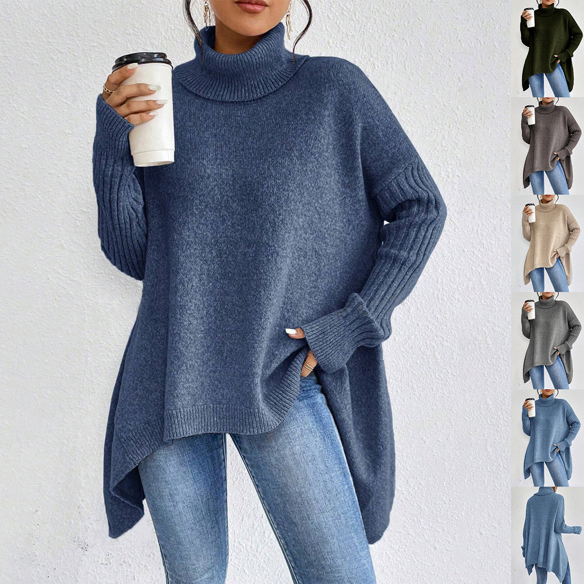 Irregular Turtleneck Sweater Winter Loose Long Sleeve