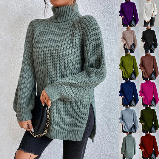 Turtleneck Pullover Sweater With Split Design Fashion