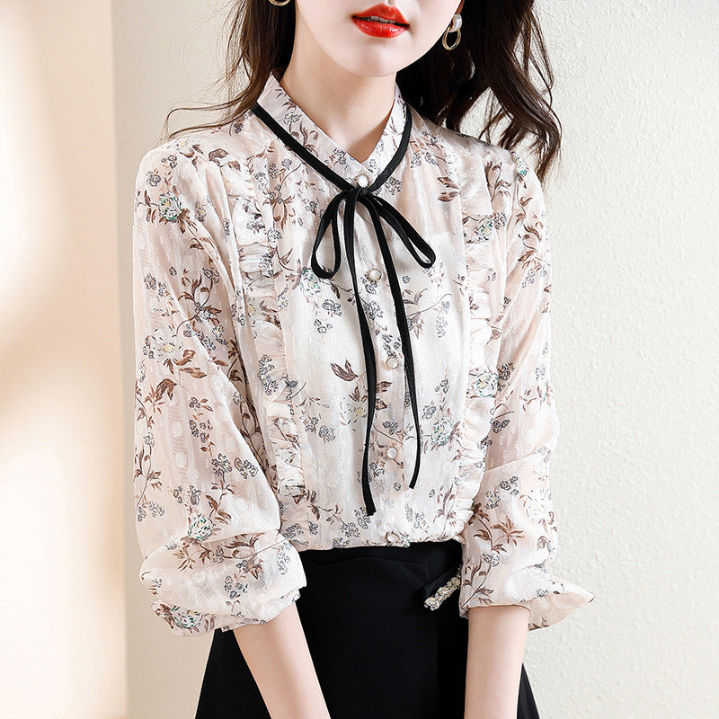 Floral Blouse Women's Bowknot Top