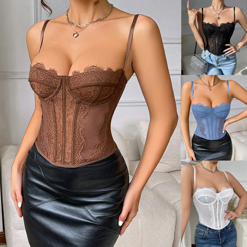 Women Tanks Lace Spaghetti Strap Top Summer Sleeveless Tops