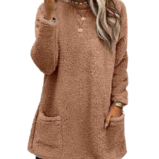 Women's Fleece Pullover Long Sweater With Pockets Winter Sweatershirt