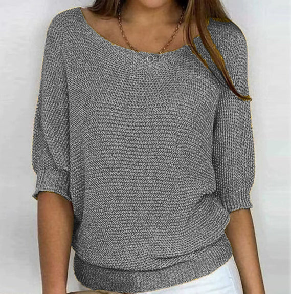 Three-quarter Sleeve Pullover Sweater Fashion Solid Color Loose