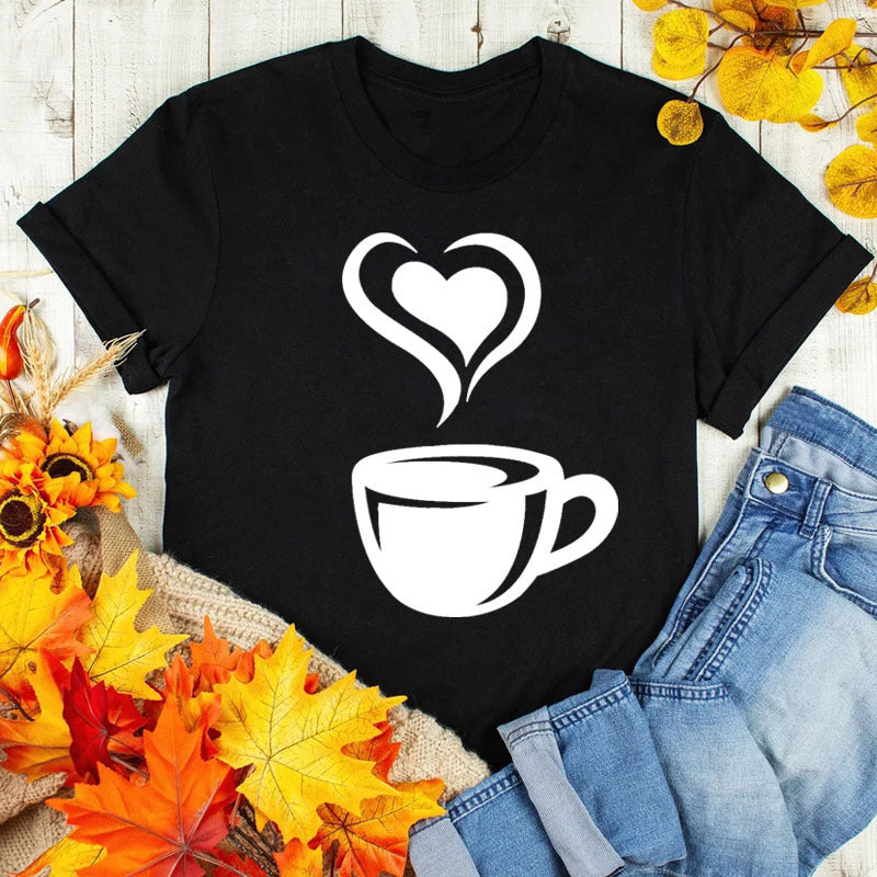 Coffee Love Casual Graphic Short Sleeve T-Shirt