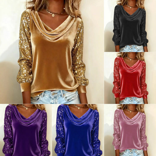 Elegant Velvet Long Sleeve Shirts For Women Autumn Winter