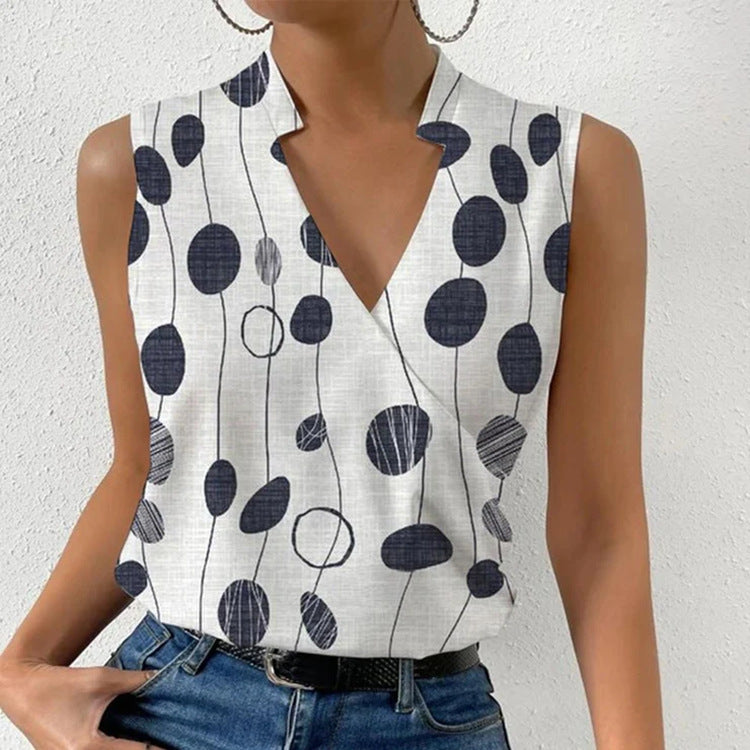 Casual Printed Tops Summer V-neck Sleeveless T-shirt