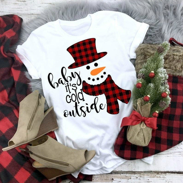 Santa Snowman Print Short Sleeve T-shirt