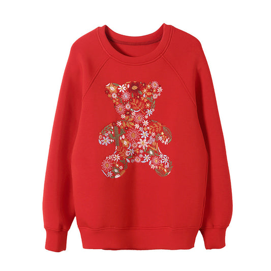 Embroidered Bear Space Cotton Sweater Women