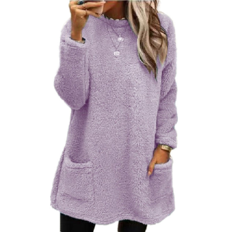 Women's Fleece Pullover Long Sweater With Pockets Winter Sweatershirt