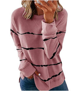 Women's Tie Dye Striped Crewneck Loose Long Sleeve Sweatshirt