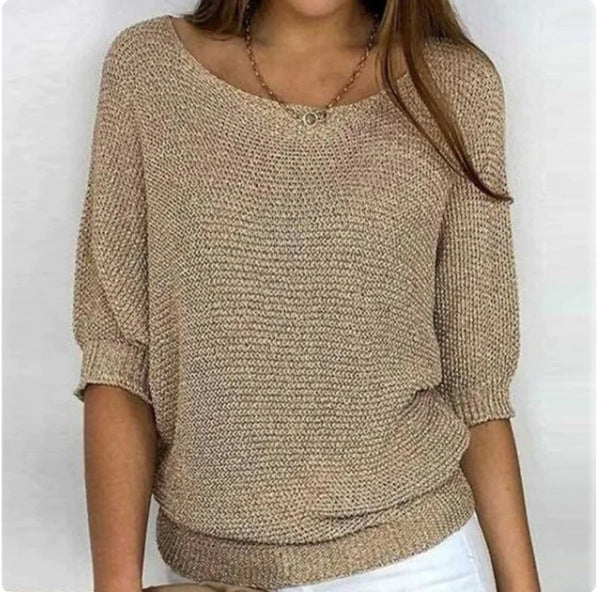 Three-quarter Sleeve Pullover Sweater Fashion Solid Color Loose