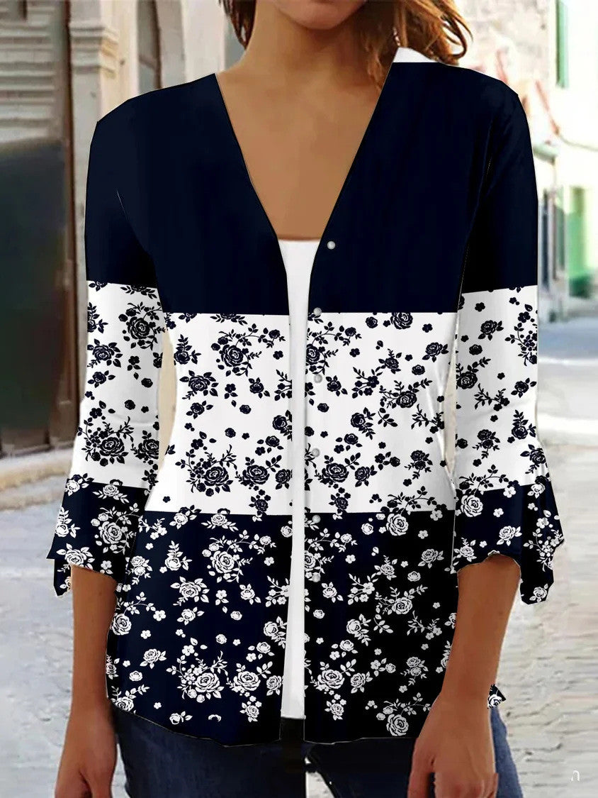 Printed Quarter Sleeved Cardigan Knit