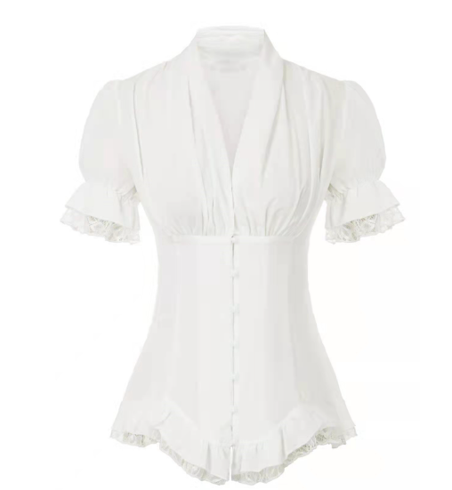 Short Sleeved Victorian Blouse For Ladies