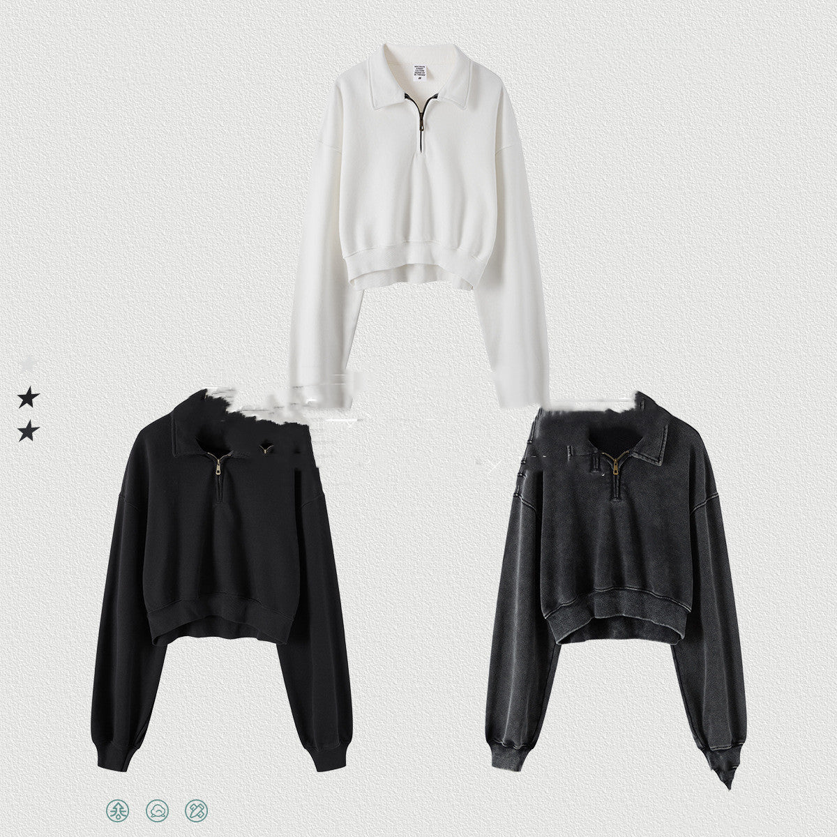 Vintage Washable Lapel Half Zip Short Sweater For Women