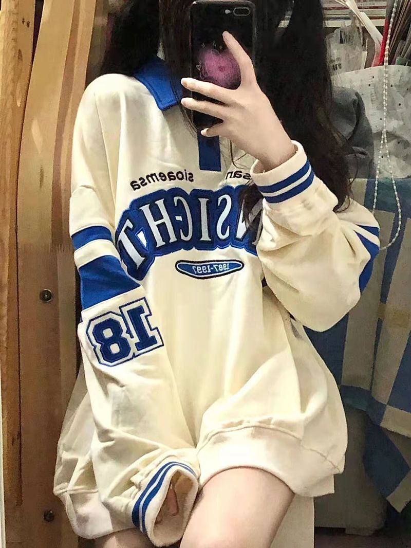 Japanese-style Retro Autumn And Winter Ins Loose Long Sleeve Color Matching Pullover