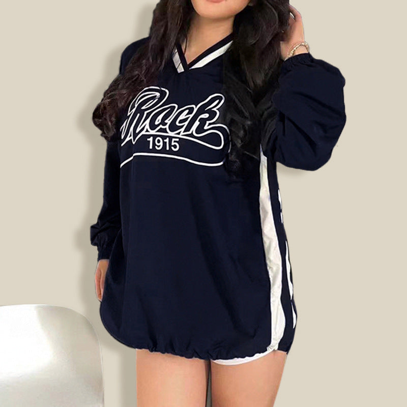 Contrast Color Striped Small V-neck Loose Sweater