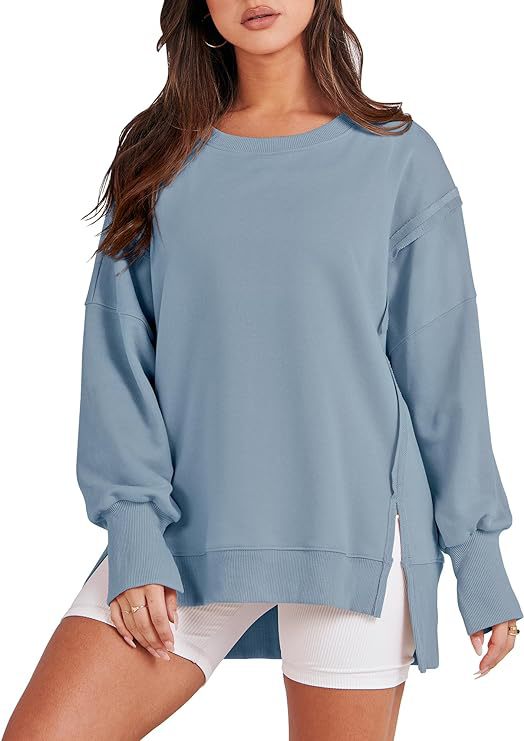 Round Neck Long Sleeve Hem Split Patchwork Sweater