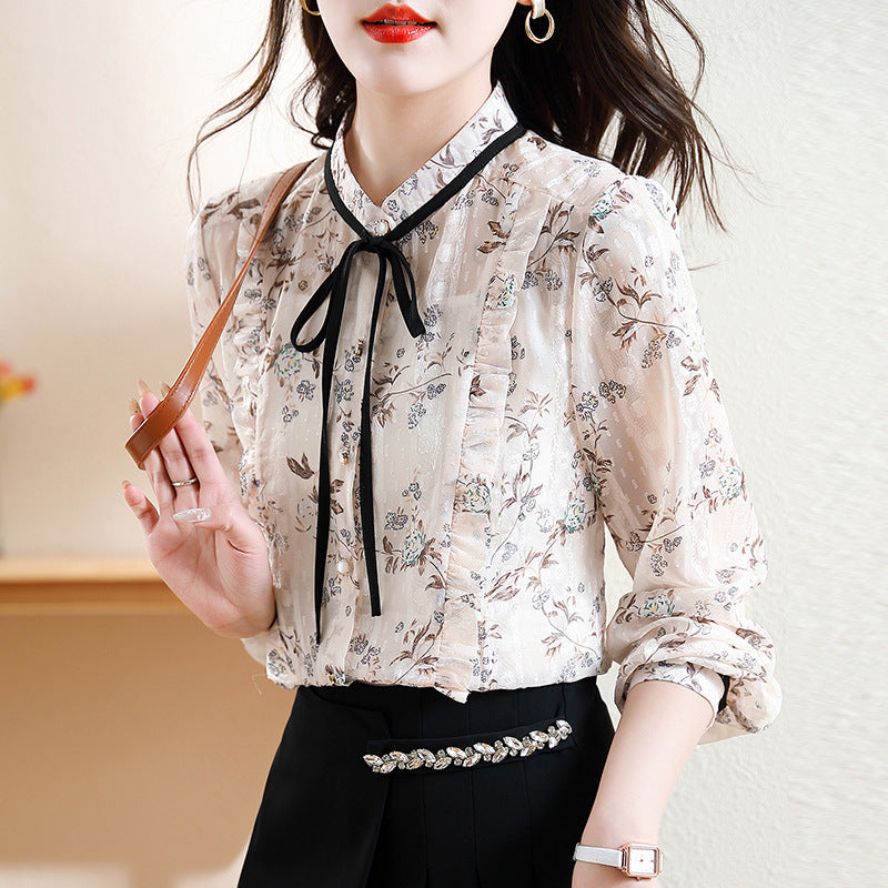 Floral Blouse Women's Bowknot Top