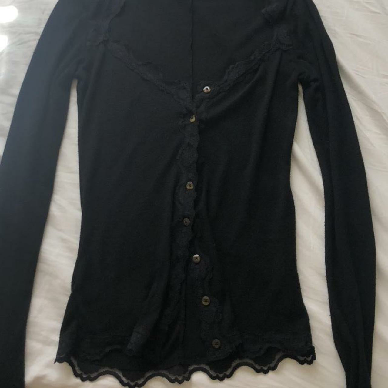 Lace Edge Bracket Collar Stretch Tight Cardigan Button Long Sleeve