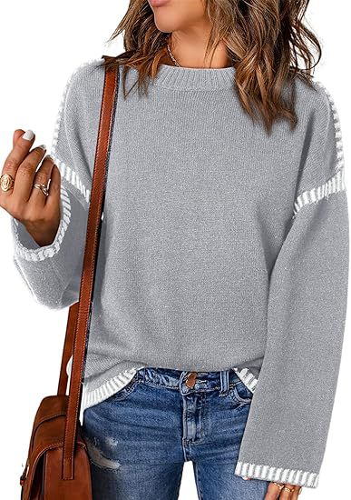 Solid Round Neck Pullover Sweater Autumn And Winter Tops