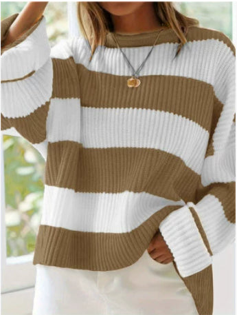 Loose Striped Sweater Fashion Casual Long Batwing Sleeve