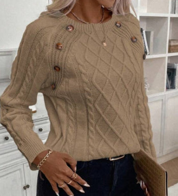 Square Neck Knitted Sweater With Button Design