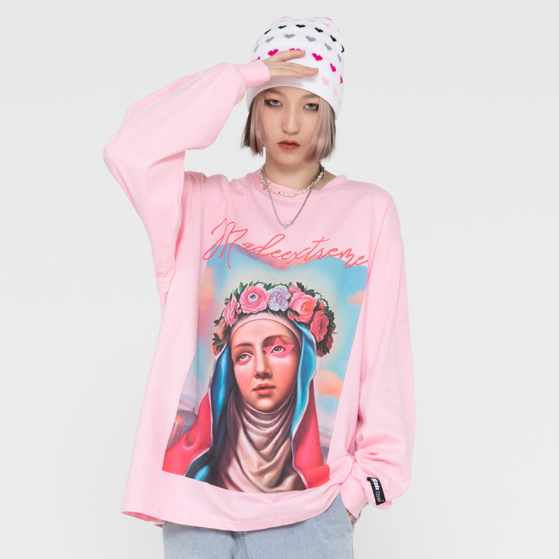 European And American High Street Retro Portrait Print Long-sleeved T-shirt