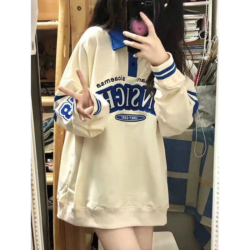 Japanese-style Retro Autumn And Winter Ins Loose Long Sleeve Color Matching Pullover