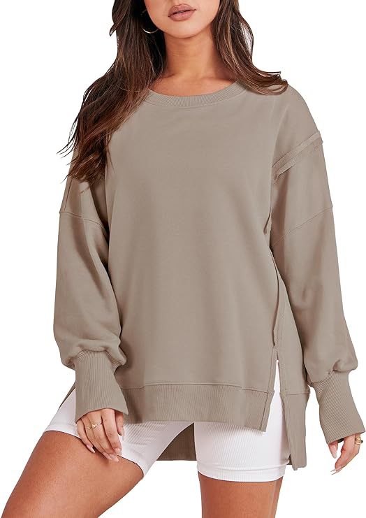 Round Neck Long Sleeve Hem Split Patchwork Sweater