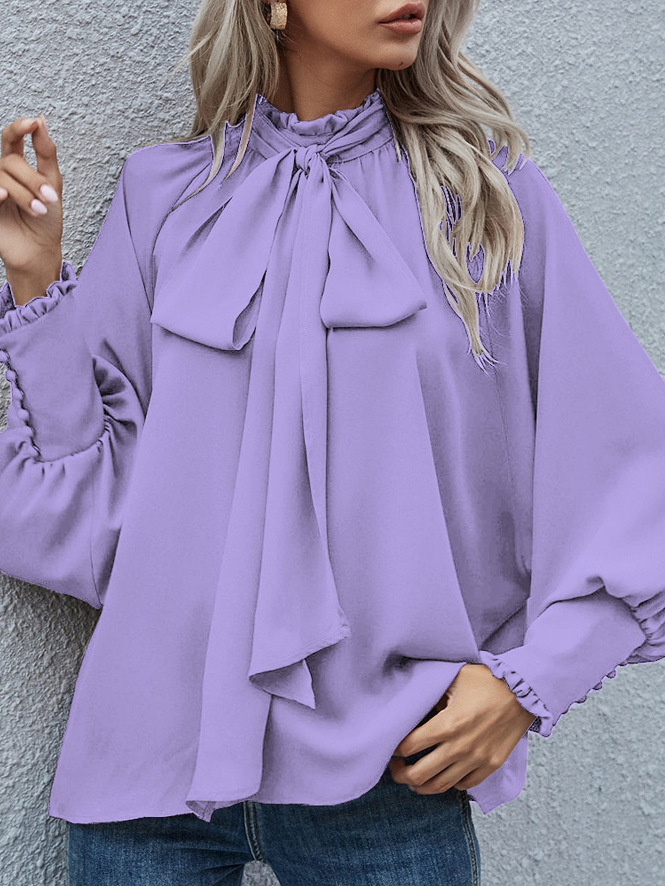 Ins Long-sleeved Blouse Bowknot Puff Sleeves Fashion Commuter