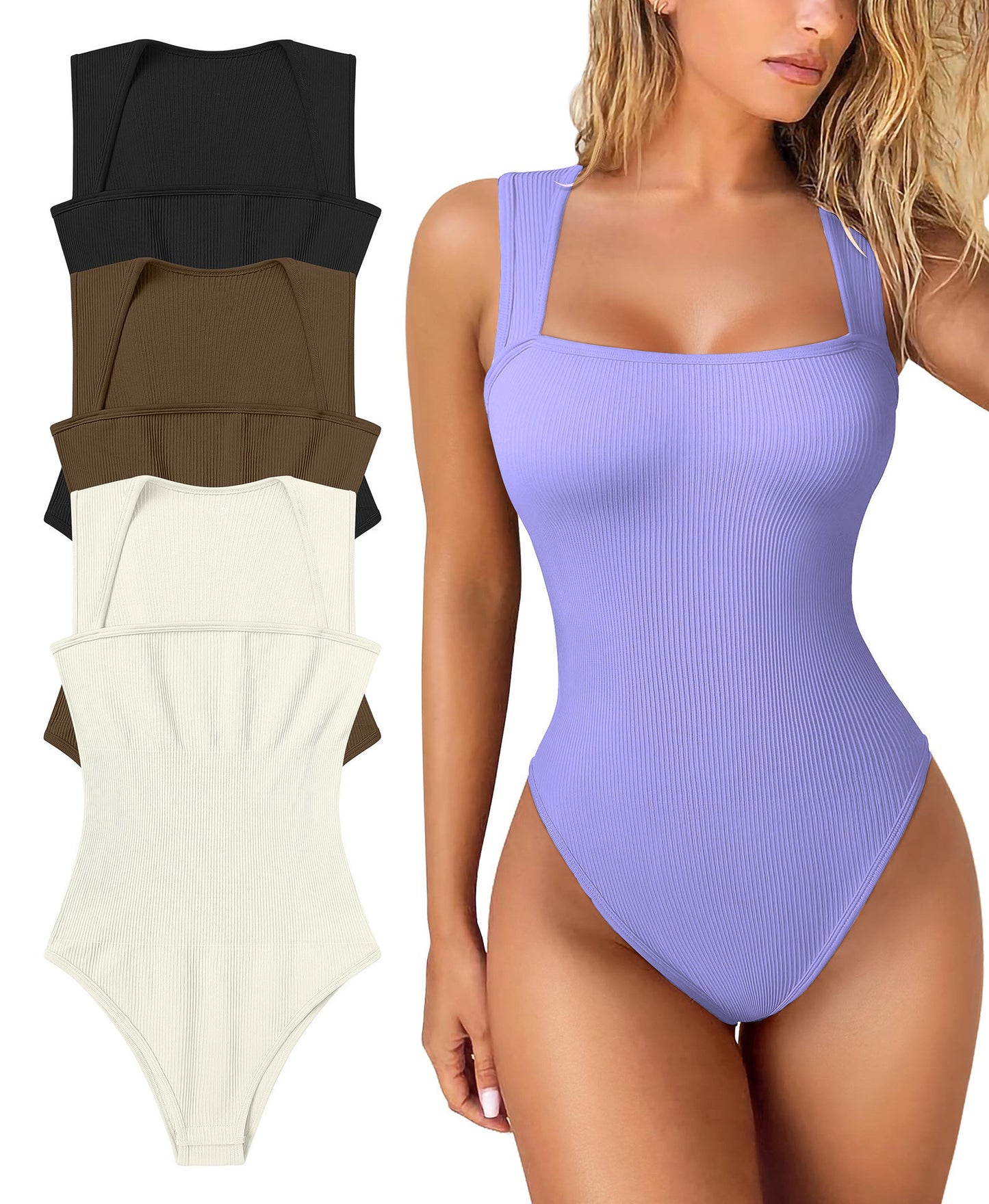 Thread Square Neck Jumpsuit Sleeveless Slim Fit
