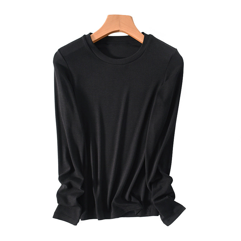 Women's Wool Slim Round Neck Half High Neck Long Sleeve T-shirt