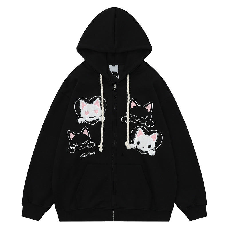 Cute Cartoon Cat Embroidered Cardigan Sweater