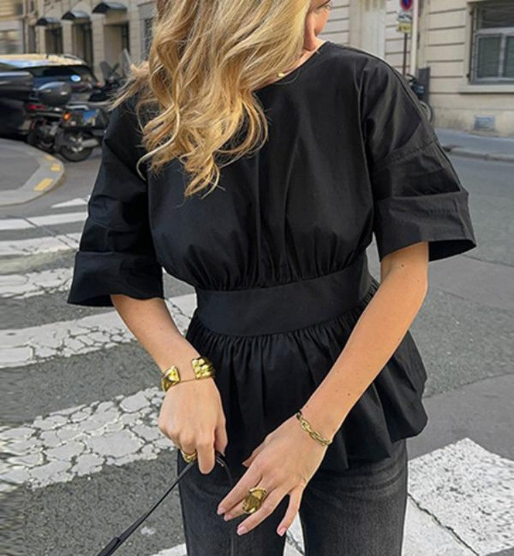 Summer Backless Short Sleeve T-shirt With Back-tied Design