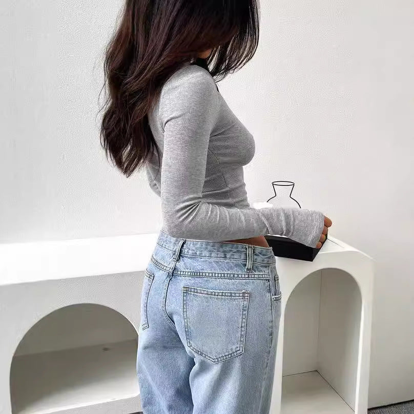 Women's Slim Fit Half-high Collar Long Sleeves