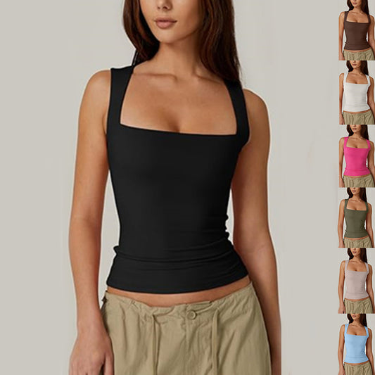 Summer Square-neck Tank Vest Ins Fashion Slim Solid Sleeveless