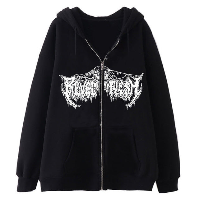 Dark Skull Skeleton Sweatshirt Metal Zipper Sweater