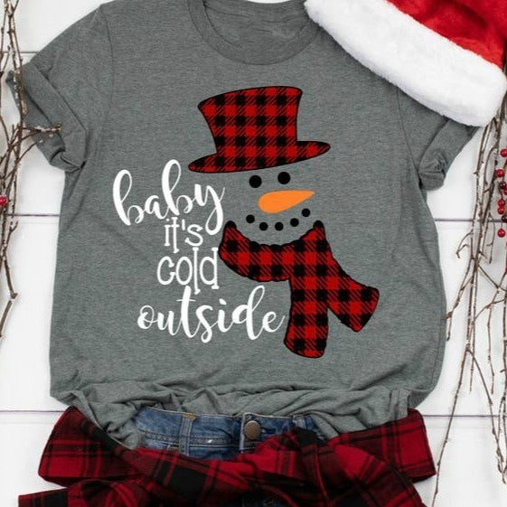 Santa Snowman Print Short Sleeve T-shirt