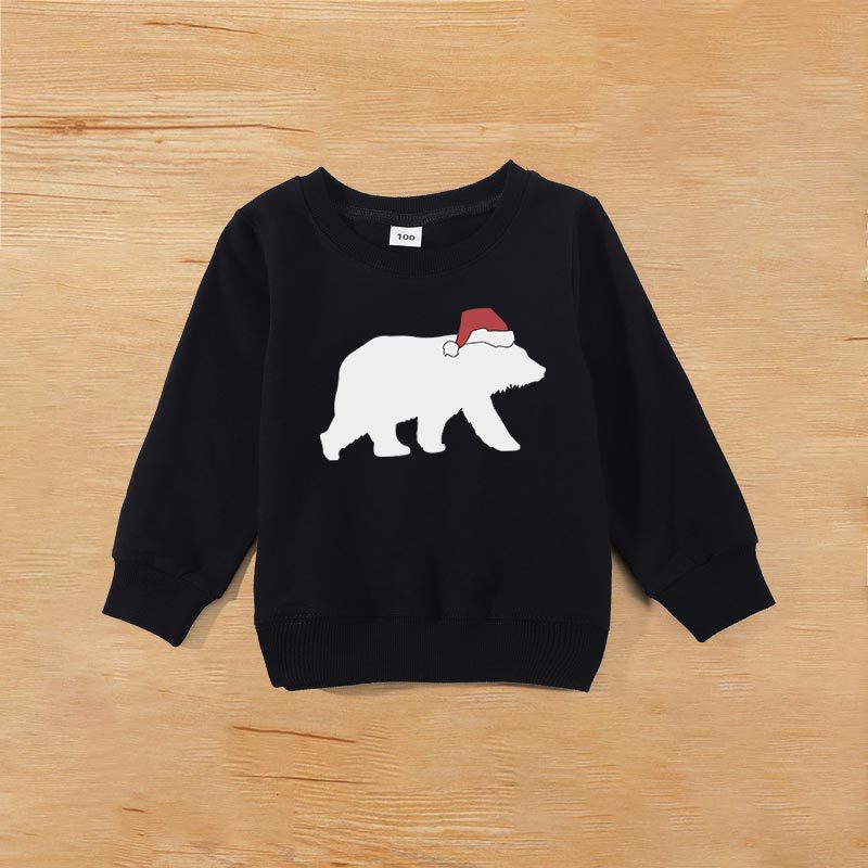 Bear Print Crewneck Long Sleeve Hoodie